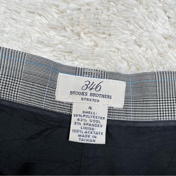 Brooks Brothers stretch wool glen plaid pleated wide leg trousers black white 4 - Picture 9 of 10